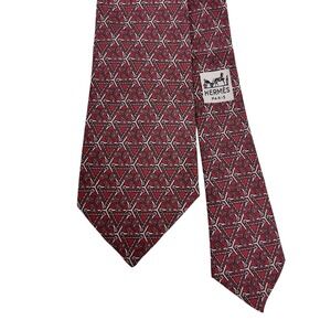 Hermes Mens Tie Whimsical "H" Logo Burgundy Red Silk 913 HA 3" (W) x 54" (L) euc